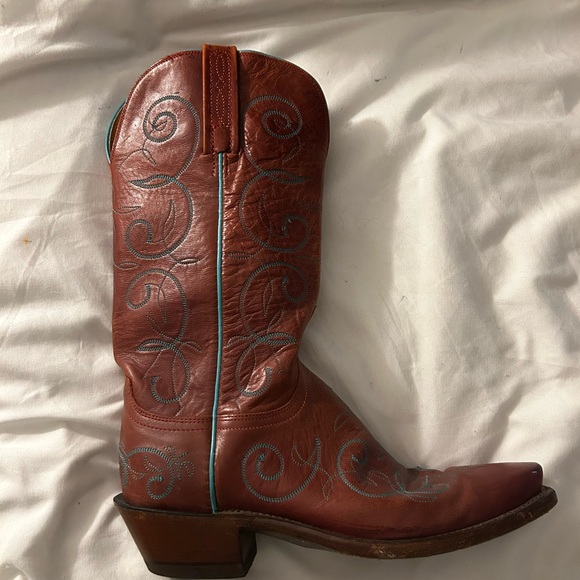 Lucchese Brown and Blue Embroidered Heeled Boots - Picture 3 of 10